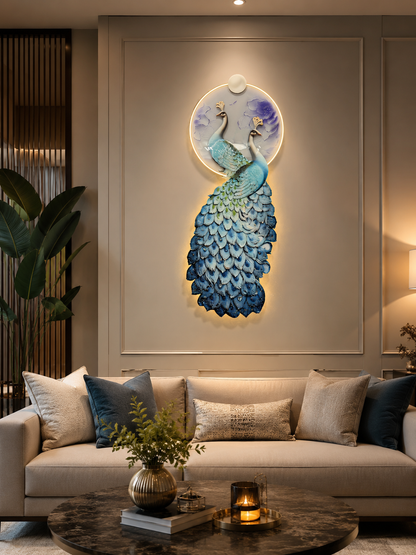 Peacock Design Modern Crystal Wall Art For Wall Decor With LED Light [ 64 x 24 Inches ]