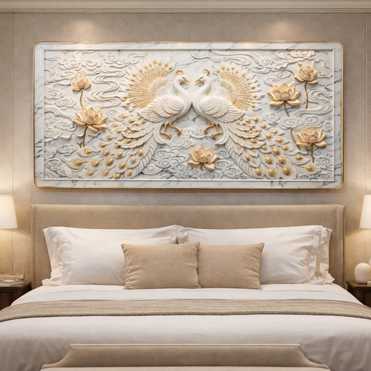 Premium Peacock Design Modern Crystal Wall Painting For Home [ 24 x 48 Inches ] Style 6