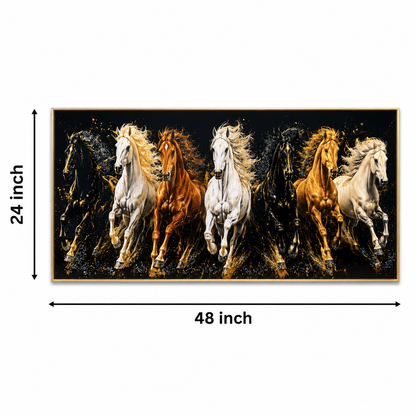 Seven Horses Crystal Glass Painting [ 48 x 24 Inch ] Style 2