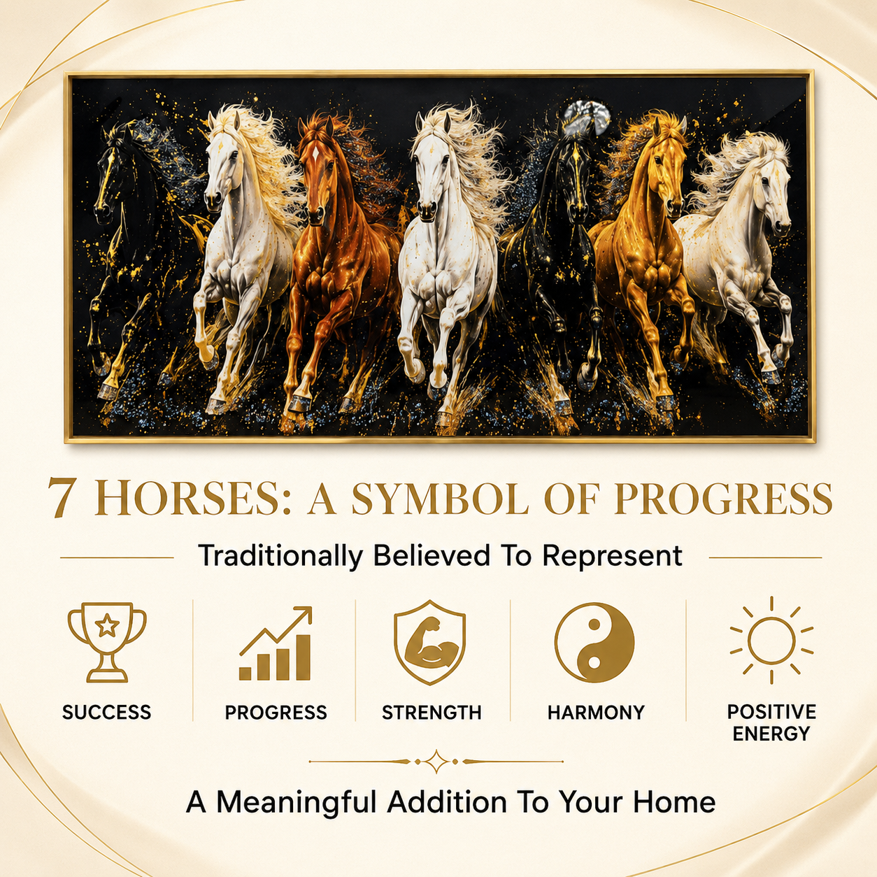 Seven Horses Crystal Glass Painting [ 48 x 24 Inch ] Style 2