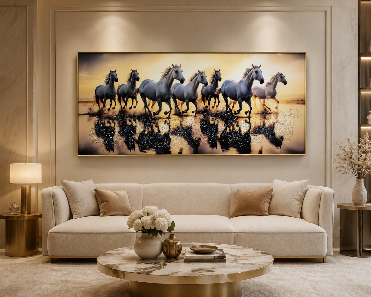 Seven Horses Crystal Glass Painting [ 48 x 24 Inch ] Style 1