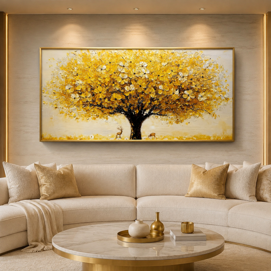 Modern Gold Tree Crystal Wall Painting For Home [ 24 x 48 Inches ]