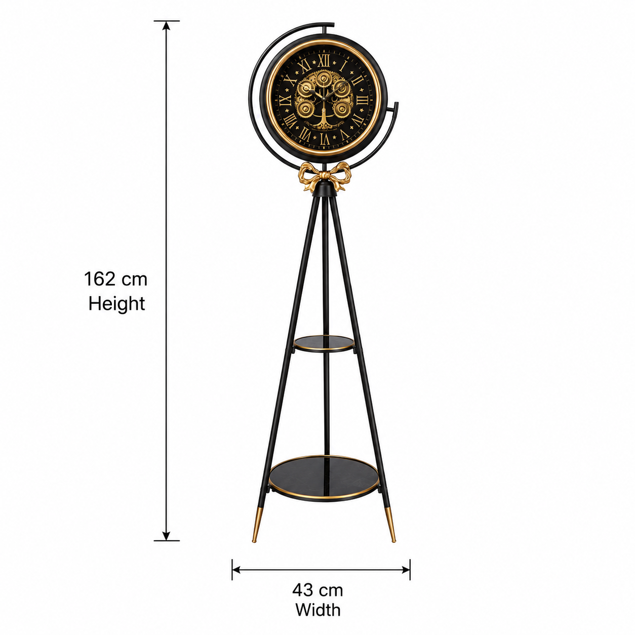 Moon Phase Tripod Base Luxury Designer Floor Clock With Moving Gear Mechanism (Black) (Steel Body) STYLE 2