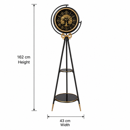 Moon Phase Tripod Base Luxury Designer Floor Clock With Moving Gear Mechanism (Black) (Steel Body) STYLE 2