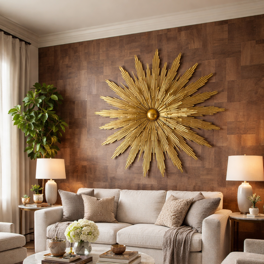 PVD Finish Circular Metal Wall Art For Home Decor With LED Light [56 x 56 Inch ] Style 1