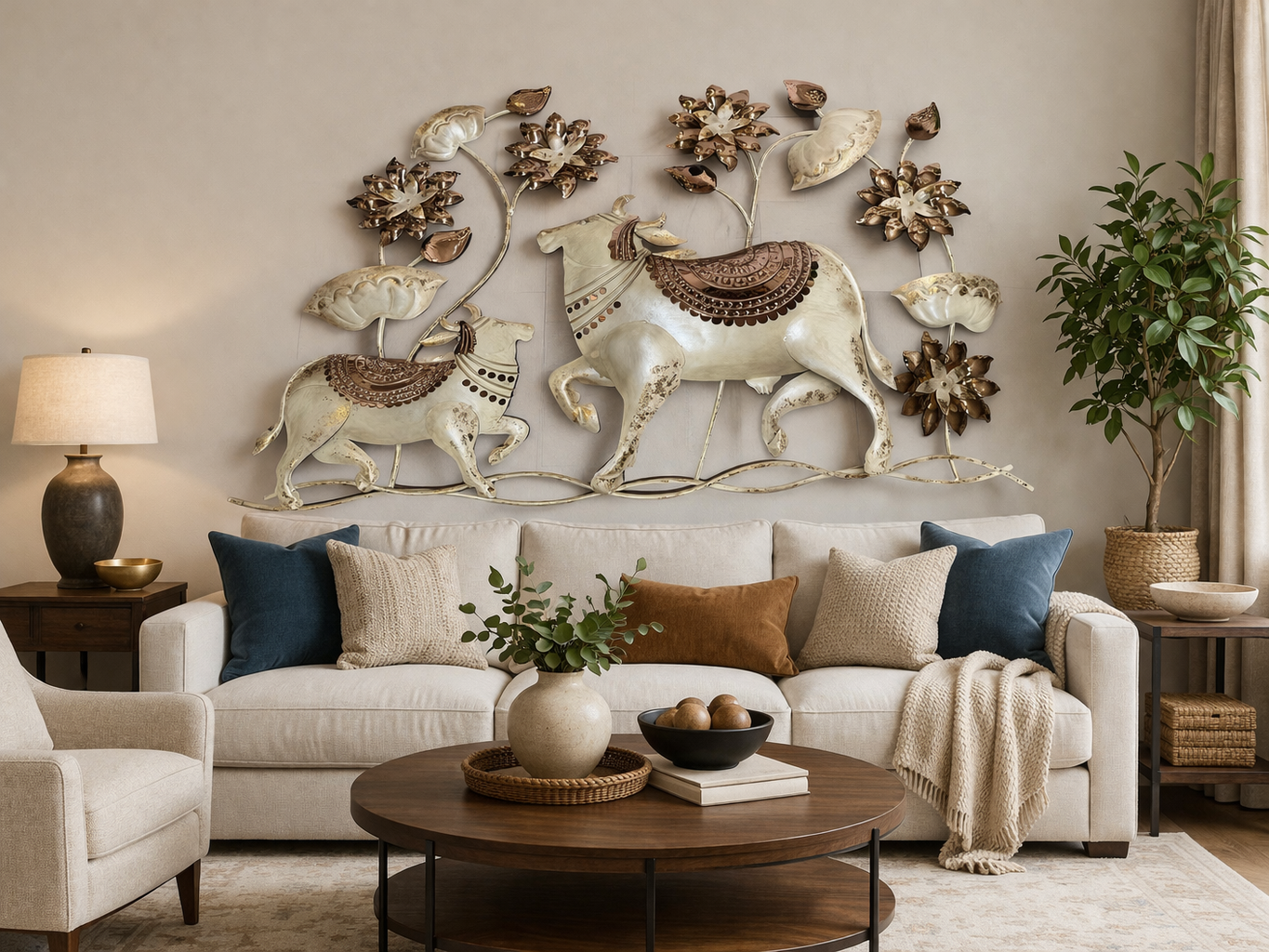 Rose Gold & White Cow Metal Wall Art With LED Lights