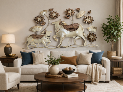 Rose Gold & White Cow Metal Wall Art With LED Lights
