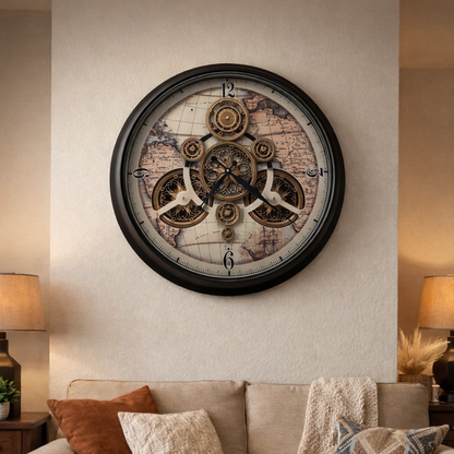 Epoch Elegance Luxury Designer Wall Clock With Moving Gear Mechanism (Steel Body)