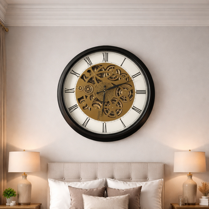 Svelte Seconds Luxury Wall Clock With Moving Gear Mechanism (Steel Body)