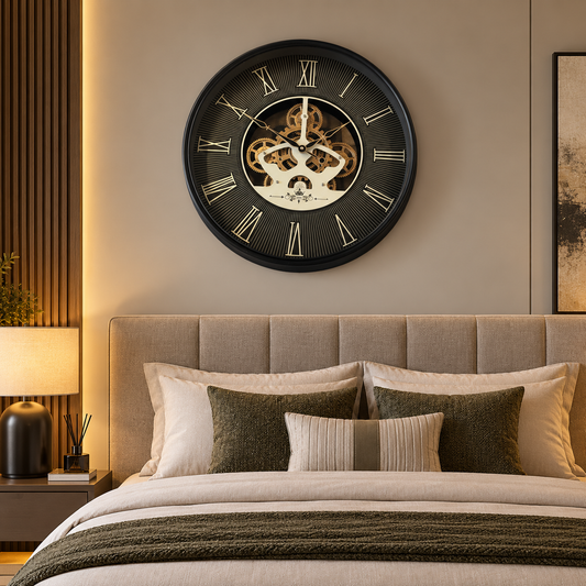 Timeless Tradition Luxury Designer Wall Clock For Living Room With Moving Gear Mechanism Buy Wall Clock Online - Big (Steel Body)