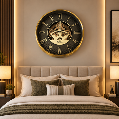 Lunar Echo Luxury Designer Wall clock With Moving Gear Mechanism (Steel Body)