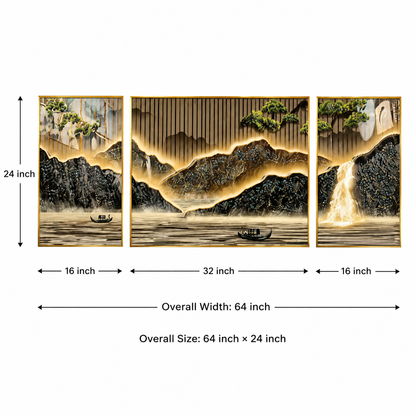 Modern Crystal Premium Nature Painting With Metal Framing For Wall Decor [ Pack of 3 ]