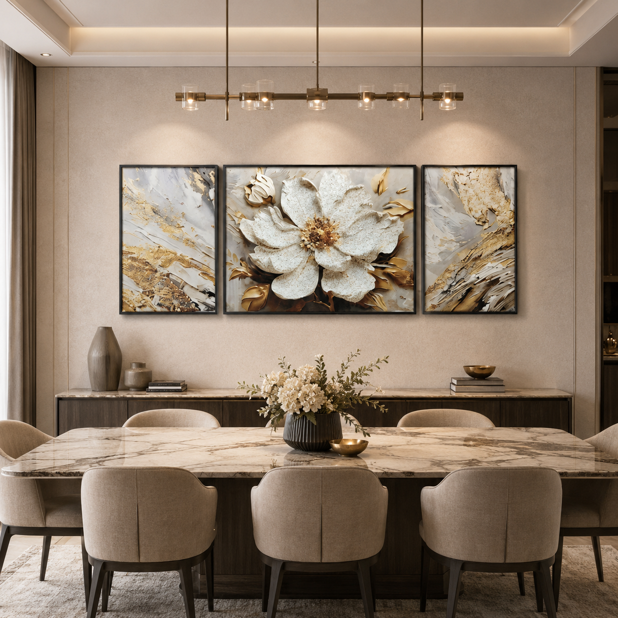 Modern Crystal Premium Floral Painting With Metal Framing For Wall Decor [ Pack of 3 ]