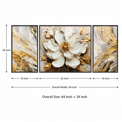 Modern Crystal Premium Floral Painting With Metal Framing For Wall Decor [ Pack of 3 ]