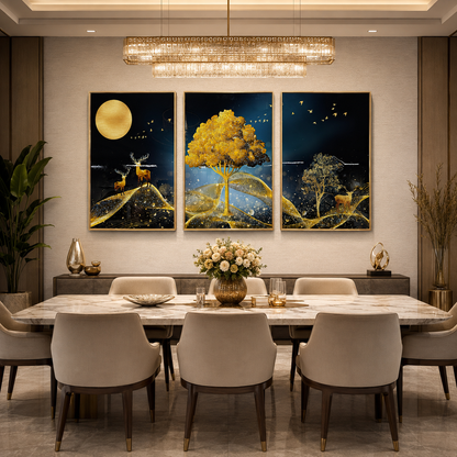 Modern Crystal Premium Painting With Metal Framing For Wall Decor [ Pack of 3 ]