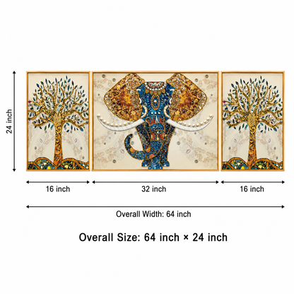Modern Crystal Premium Elephant  Painting With Metal Framing For Wall Decor [ Pack of 3 ]