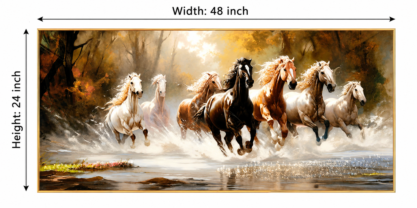 Seven Horses Run Wild Crystal Glass Painting [ 48 x 24 Inch ]