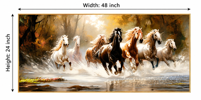 Seven Horses Run Wild Crystal Glass Painting [ 48 x 24 Inch ]