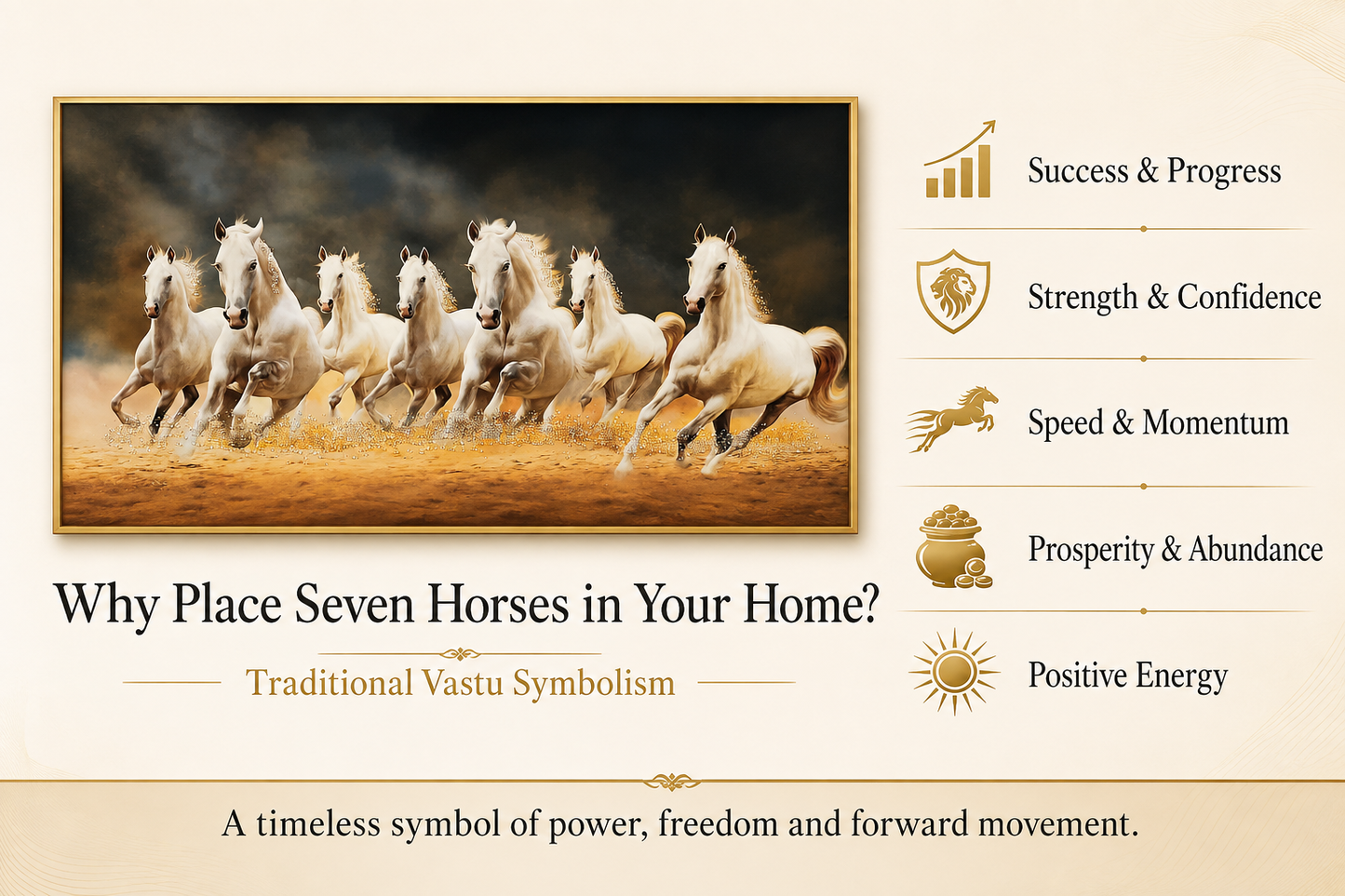 Seven Running Horses Crystal Wall Painting [ 48 x 24 Inch ] Style 3