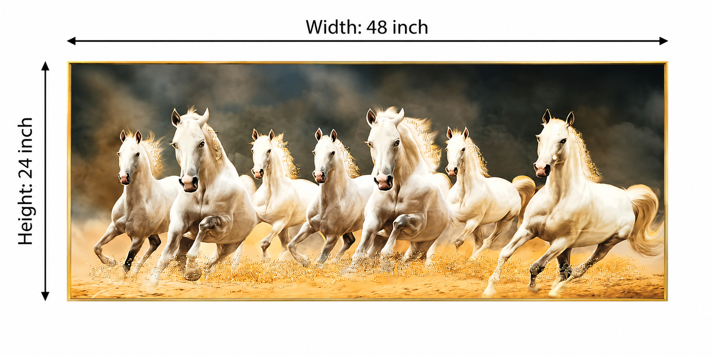 Seven Running Horses Crystal Wall Painting [ 48 x 24 Inch ] Style 3
