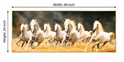 Seven Running Horses Crystal Wall Painting [ 48 x 24 Inch ] Style 3