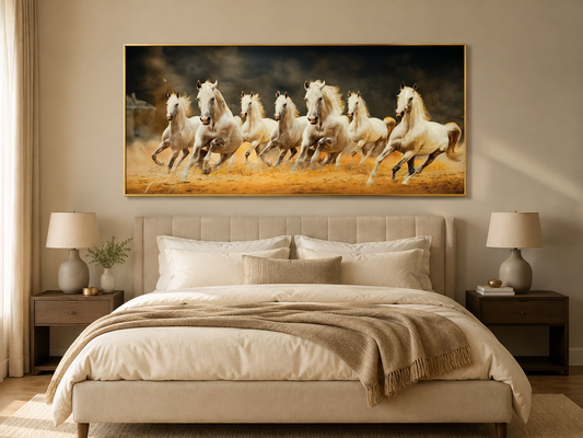 Seven Running Horses Crystal Wall Painting [ 48 x 24 Inch ] Style 3