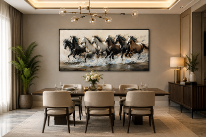 Seven Horses Run Wild Crystal Glass Painting [ 48 x 24 Inch ]