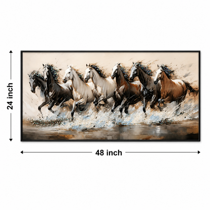 Seven Horses Run Wild Crystal Glass Painting [ 48 x 24 Inch ]