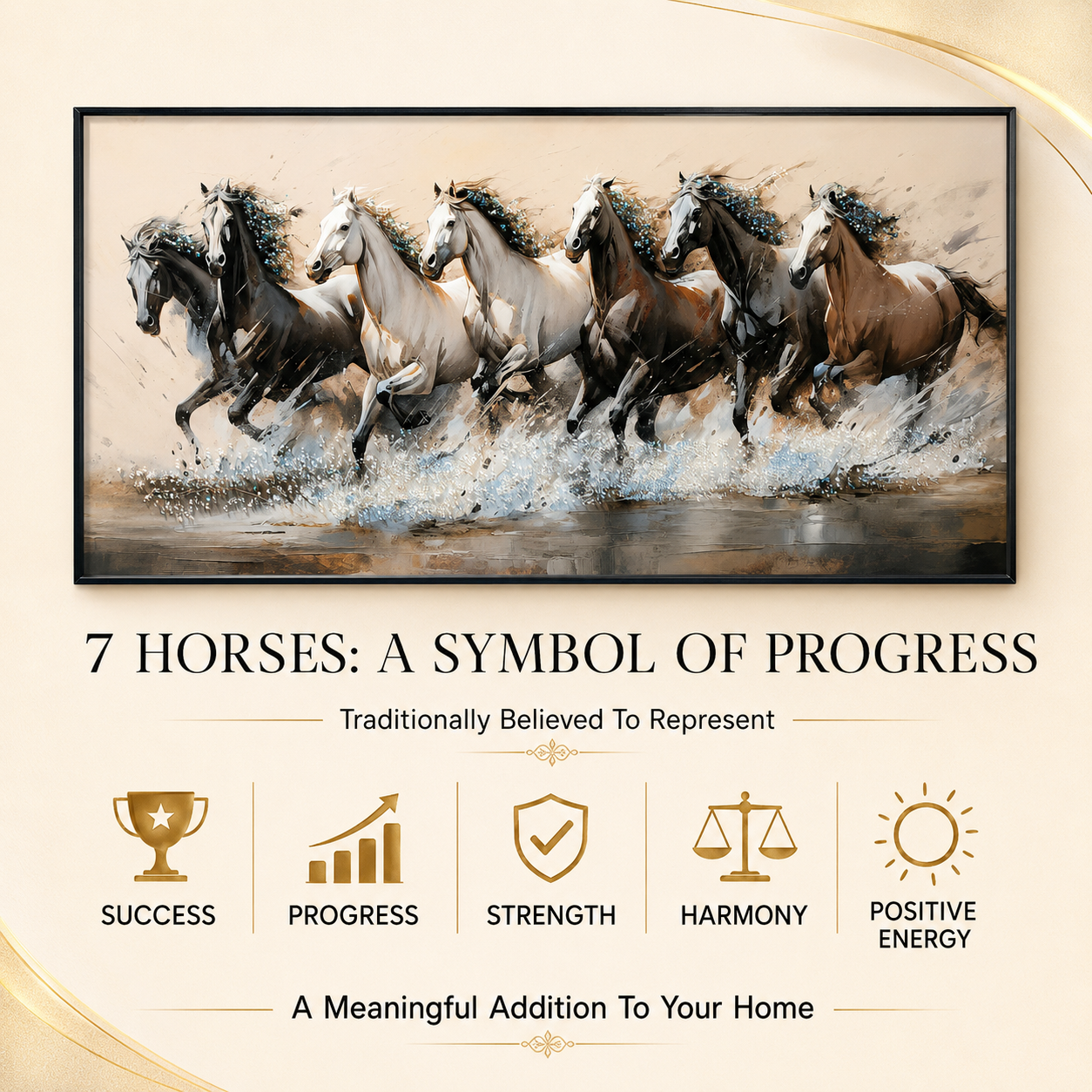 Seven Horses Run Wild Crystal Glass Painting [ 48 x 24 Inch ]