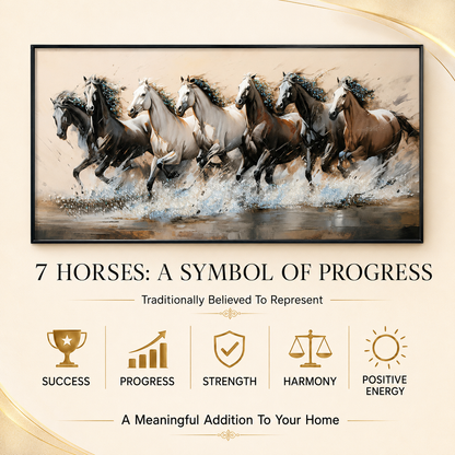 Seven Horses Run Wild Crystal Glass Painting [ 48 x 24 Inch ]