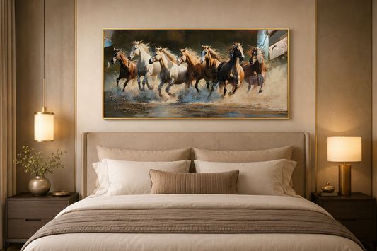 Thunder of the Seven Running Horses Crystal Glass painting [ 48 x 24 Inch ]