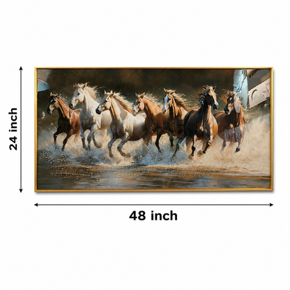 Thunder of the Seven Running Horses Crystal Glass painting [ 48 x 24 Inch ]