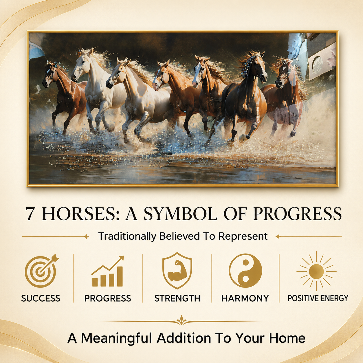 Thunder of the Seven Running Horses Crystal Glass painting [ 48 x 24 Inch ]