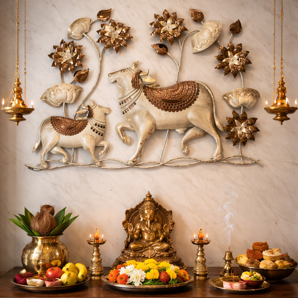 Rose Gold & White Cow Metal Wall Art With LED Lights