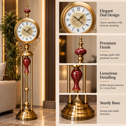 Premium Metal Tripod Gear Standing Wall Clock With Gold Framing For Home Decor