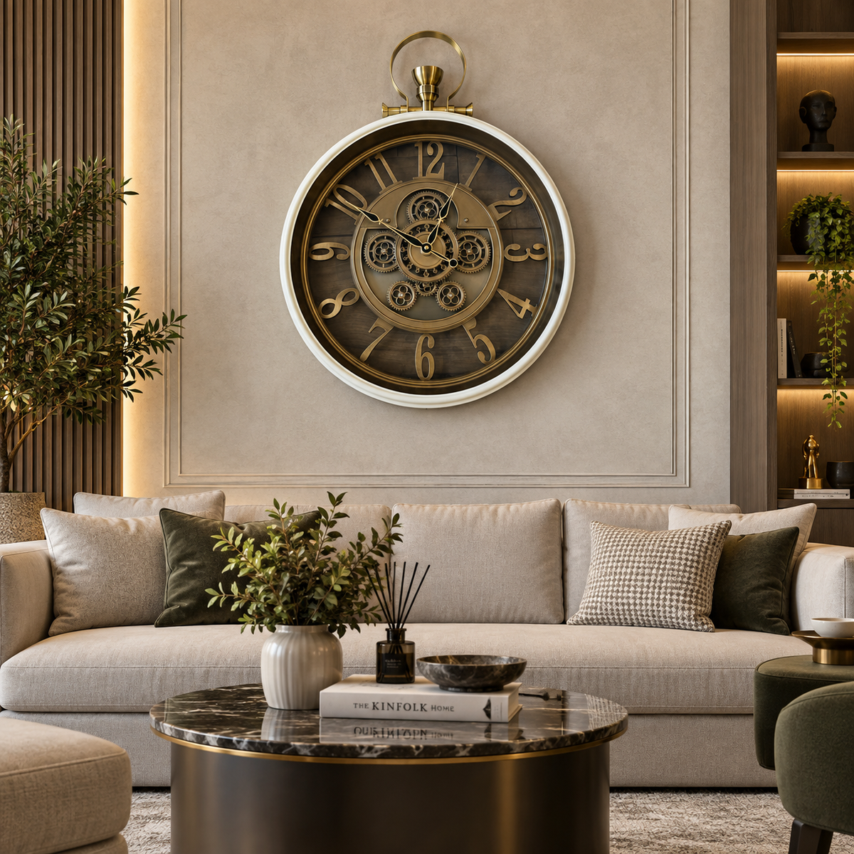 Whispering Wheel Luxury Designer White Wall Clock With Moving Gear Mechanism (Steel Body) (Copy)