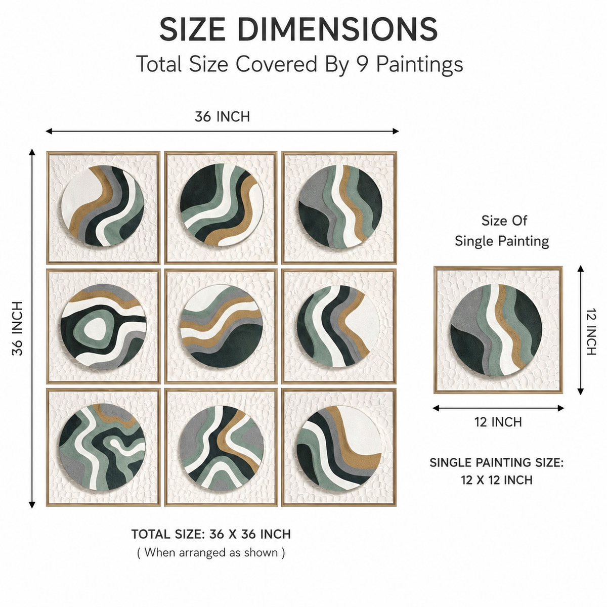 9-Piece 39-Piece 39-Piece 3D Abstract Textured Wall Art Set – Green & Gold Modern Wall Décor for Living Room