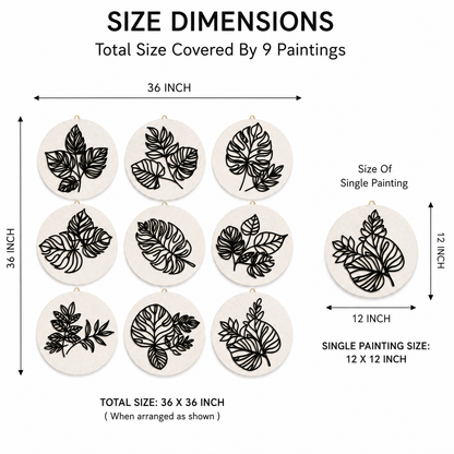 9-Piece Botanical Leaf Wall Art Set – Modern 3D Textured Wall Décor for Living Room