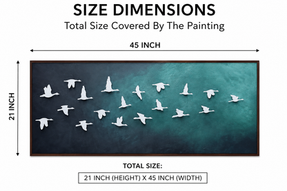 3D Flying Birds Textured Wall Art – Teal Modern Painting for Living Room
