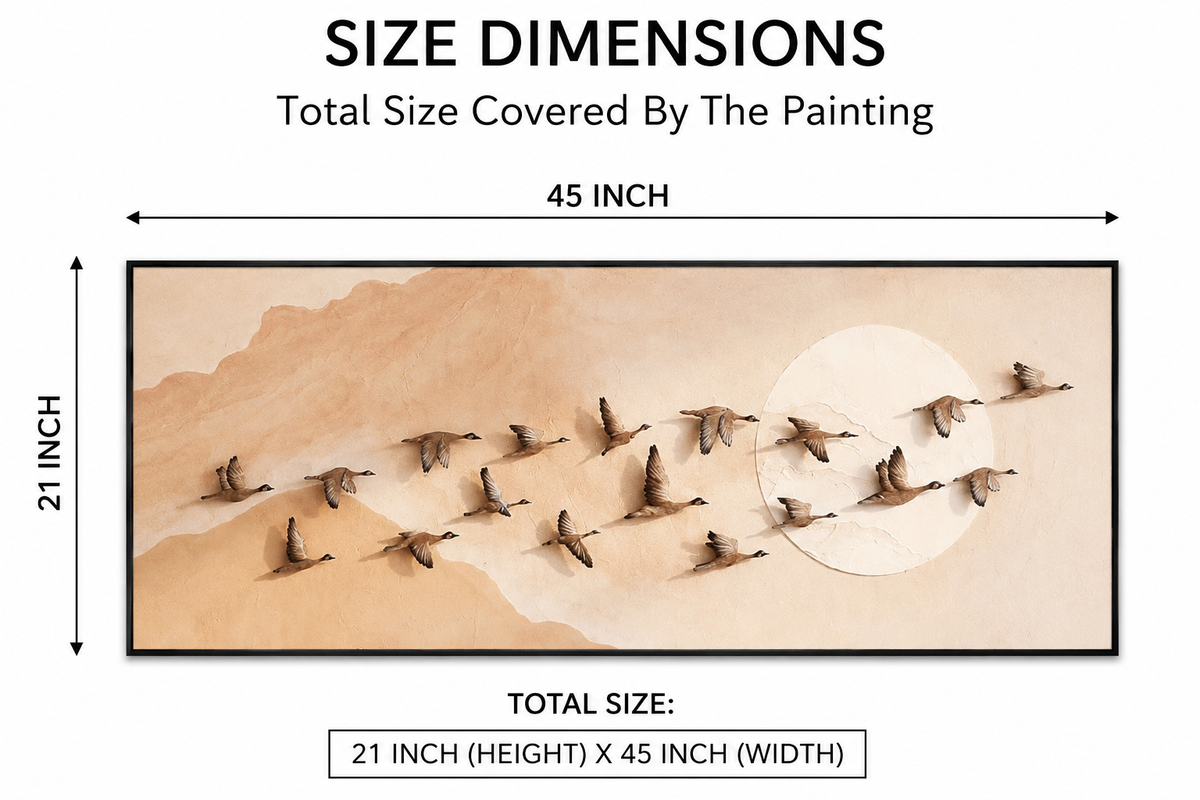 3D Flying Birds Textured Wall Art – Beige Modern Luxury Painting for Living Room