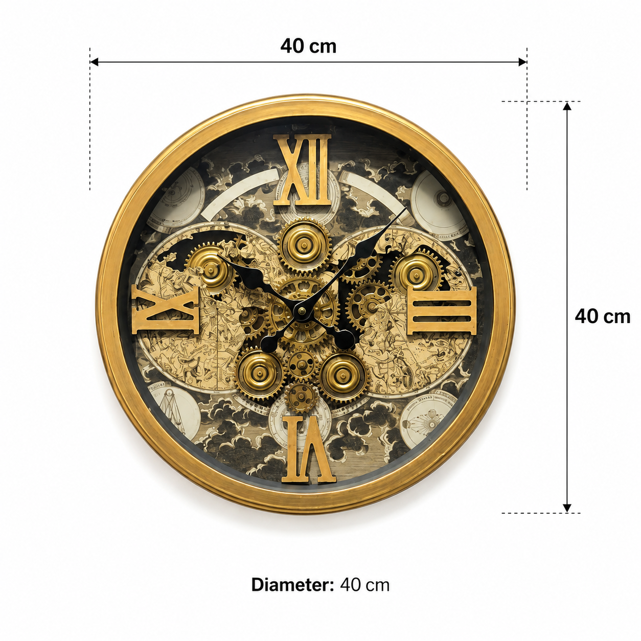 Temporal Trellis Luxury Wall Clock With Moving Gear Mechanism (Steel Body)