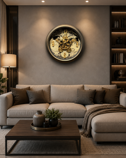 Vortex Time Luxury Designer Wall clock With Moving Gear Mechanism  (Steel Body)