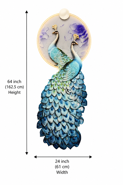 Peacock Design Modern Crystal Wall Art For Wall Decor With LED Light [ 64 x 24 Inches ]