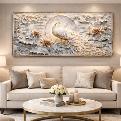 Premium Peacock Design Modern Crystal Wall Painting For Home [ 24 x 48 Inches ] Style 2