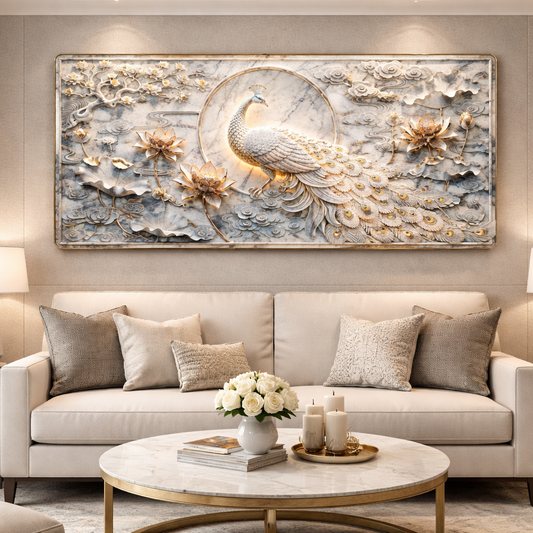 Premium Peacock Design Modern Crystal Wall Painting For Home [ 24 x 48 Inches ] Style 2