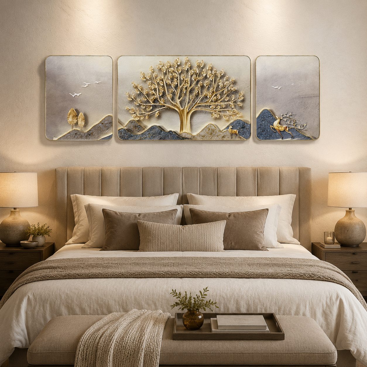 Modern Crystal Painting Set with Metal Framing - Golden Frame, Crystal & Glass Work [Set of 3 ] (Copy)