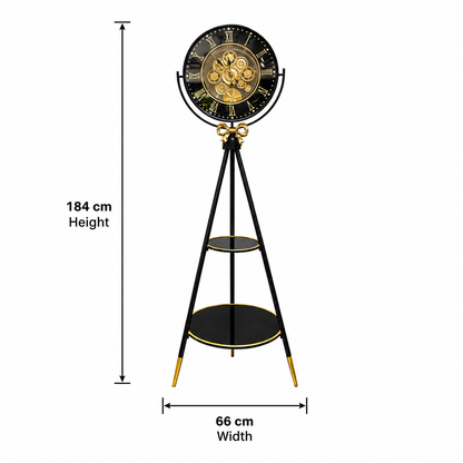 Moon Phase LED Tripod Base Luxury Designer Floor Clock With Moving Gear Mechanism (Black) (Steel Body)