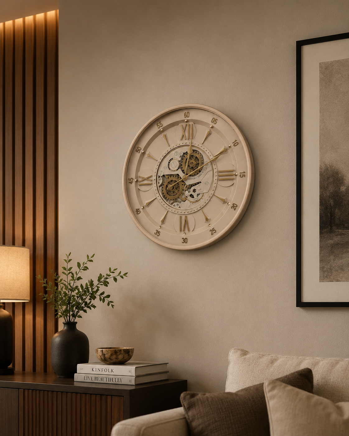Lunar Echo Luxury Designer Wall clock With Moving Gear Mechanism (Steel Body)