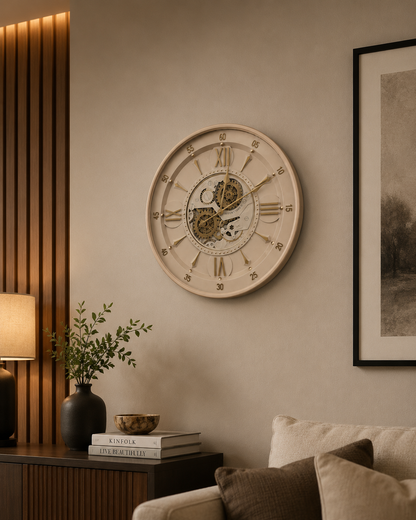 Lunar Echo Luxury Designer Wall clock With Moving Gear Mechanism (Steel Body)
