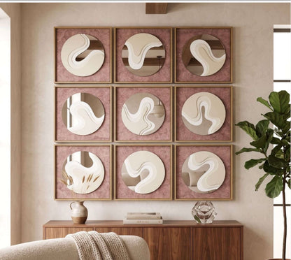 9-Piece 3D Abstract Mirror Wall Art Set – Modern Luxury Textured Wall Décor for Living Room